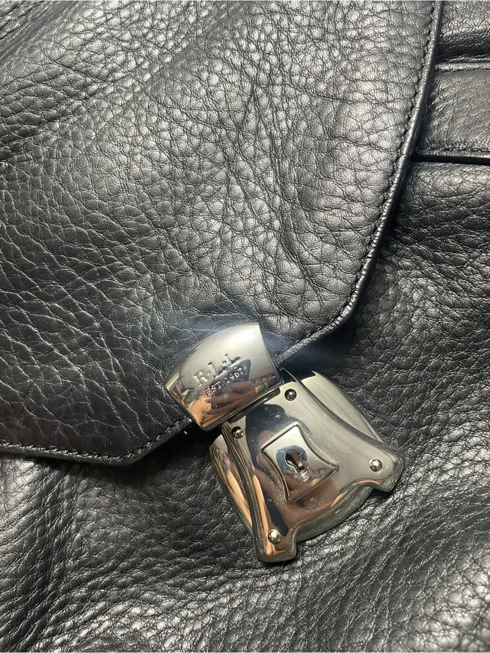 Polo Ralph Lauren Baguette Double Strap Leather Black Hand Crossbody Bag